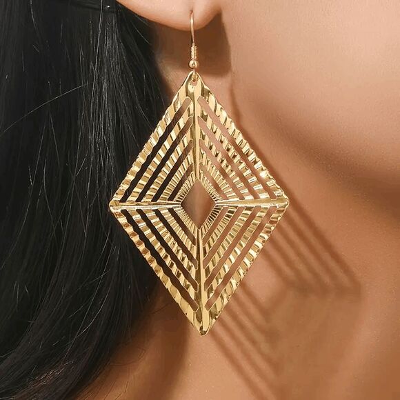 Boho Geometric Triangle Dangle Earrings - Picture 1 of 6